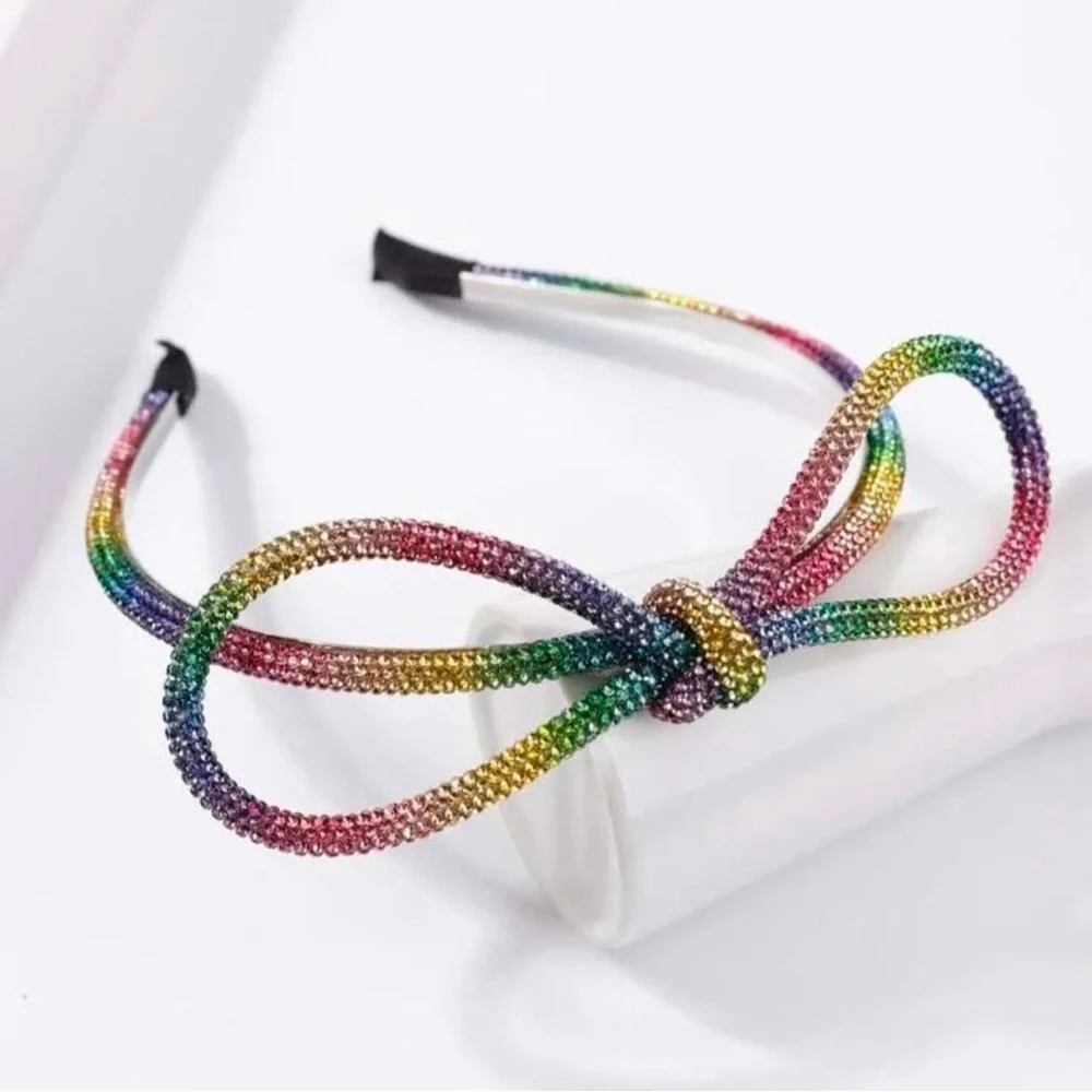 Rainbow Rhinestone Bow Headband - Sparkling Accessory, Pride Headband, NEW